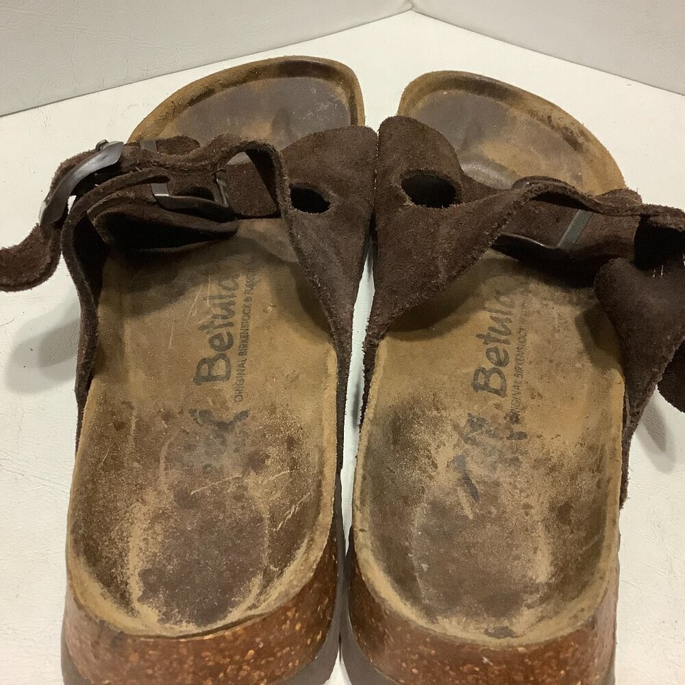 Betula Birkenstock Brown Suede Leather Arizona Sandals Size 245 Narrow Width - Picture 8 of 13